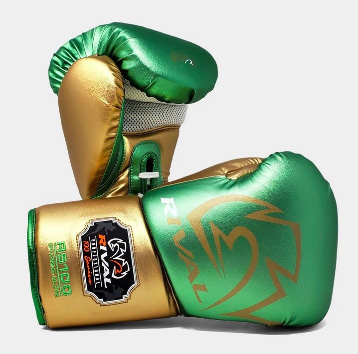 RIVAL RS100 Professional Boxing Sparring Gloves Green/Gold