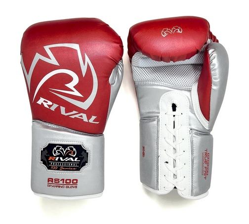 RIVAL RS100 Professional Boxing Sparring Gloves Red/Silver