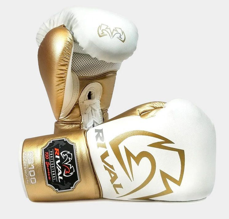 RIVAL RS100 Professional Boxing Sparring Gloves White/Gold