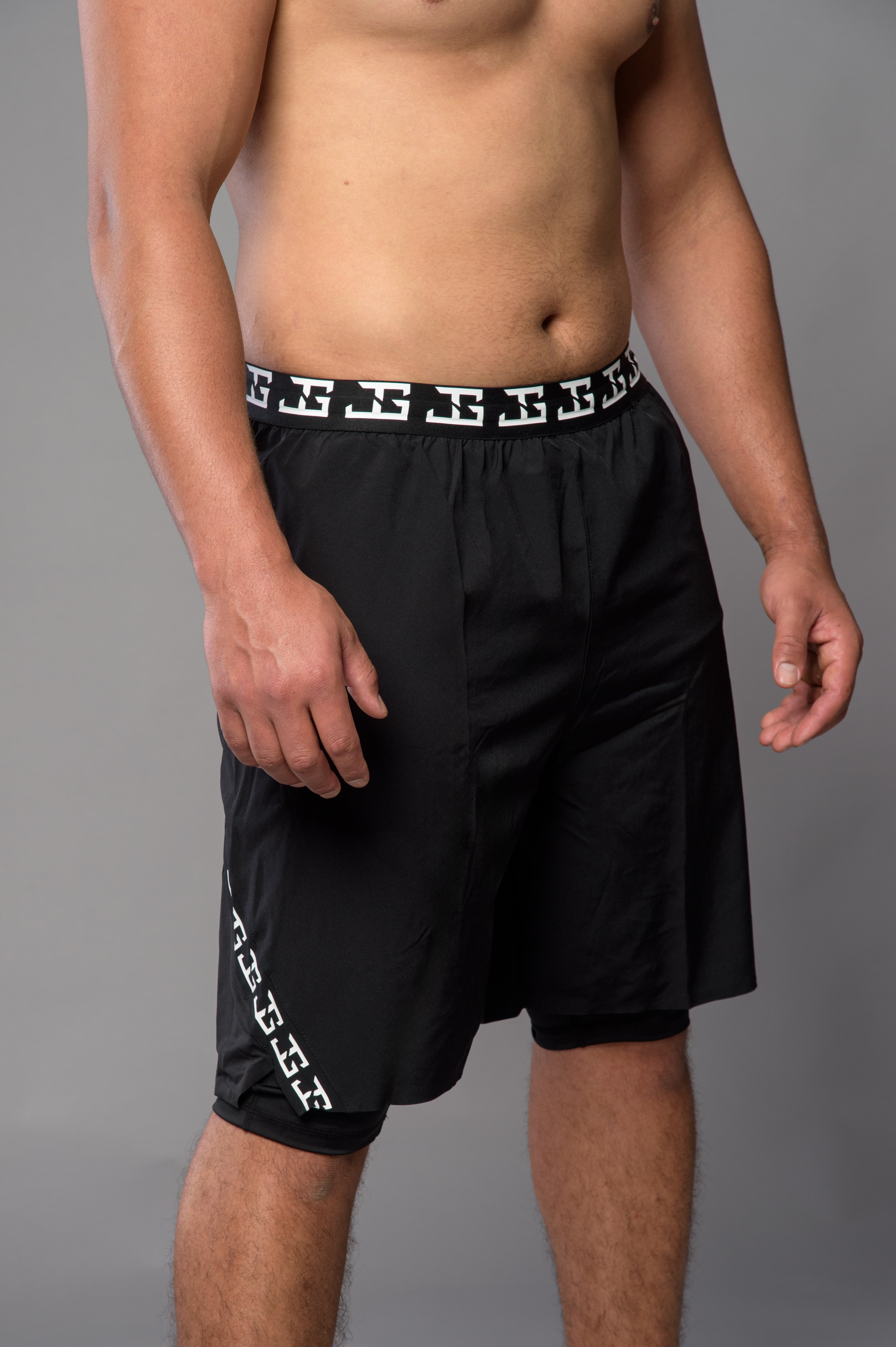 2-1 Pants with Half Leggings - BLACK/WHITE